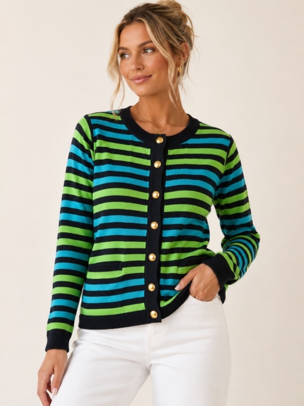 Vintage ESCADA by Margaretha Ley Striped Cotton Cardigan Sweater Size 34 (S)